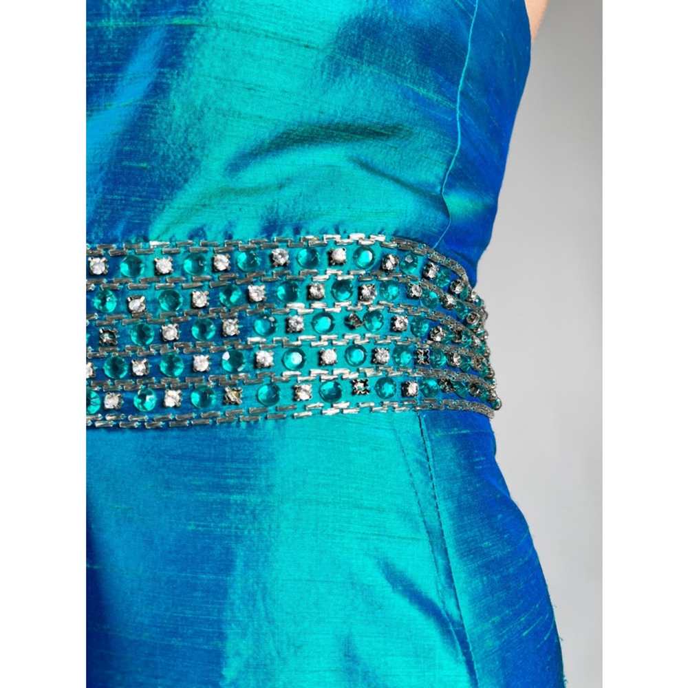 Women's JOVANI Silk Teal Mermaid Prom Jewelled Dress Size 12 - Picture 9 of 17